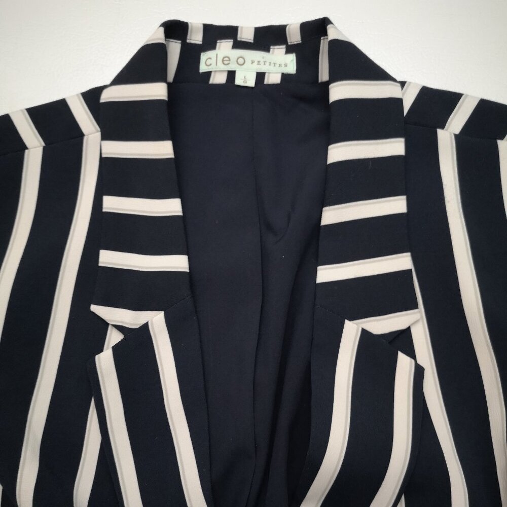 Cleo Petites Ladies Size Large Navy & White Stripes Lined 1 Button Blazer - Picture 7 of 13